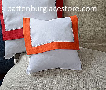 Envelope Pillow.Baby size 8 in. White with ORANGE color border - Click Image to Close